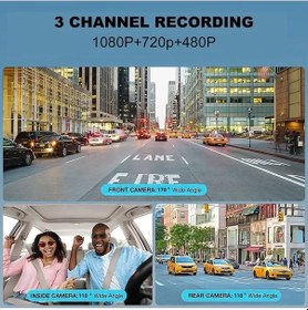 Resim Wenlin Araba Dash Cam Ön Arka İç 3 Kamera 1080+720+480p 4in Gece Görüş Otomatik G Kayıt 