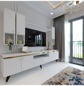 Resim Modern Tv Sehpası Gold Üçgen Kulp Kepli G9024-1 Beyaz 35 Cm Derin 