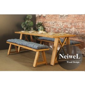 Resim Neiwel İvea Doğal Ahşap Banklı Mutfak Ve Yemek Masası Takımı-100-240 Takım Açık Ceviz 