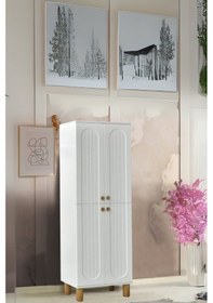 Resim Lidya Portmanto Dolabı Beyaz Raflı 2 Kapaklı Ayakkabılık Dolap 60x37x195 cm 