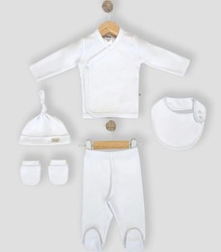 Resim Sezgibaby Sezgi Bebek 5'li Hastane Çıkış Seti %100 Pamuk Unisex Beyaz 
