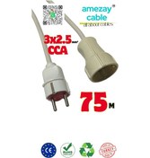 Resim 75 Metre Uzatma Kablosu Tek Prizli Cca 3x2.5mm² Tamir Bakımda Yardımcı Amezay Cable 75 Metre 