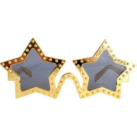 Resim Parti Gözlük Yıldız Görünümlü Gold-altın Renkli Siyah Camlı Eğlenceli Parti Gözlüğü Diğer 