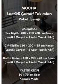 Resim Mocha Beyaz Ekose Desenli Pamuklu Kumaş Lastikli Çarşaf Takımı Beyaz 