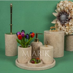 Resim MIARIK DESIGN & DEKORASYON DEKORATİF DOĞAL TRAVERTEN MERMER BANYO SETİ TAKIMI AKSESUAR DETAYLI 