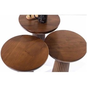 Resim Ahşap Mantar Sehpa 3 Lü Set Masif Ceviz Renk Doğal Zigon Fiskos Takımı - Dekoratif Çiçeklik Ceviz 