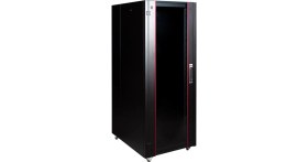 Resim Lande 32U 600X800 Hyperline Dikili Tip Rack Kabinet (Siyah) (Ön Cam Kapak / Tekerlekli) 