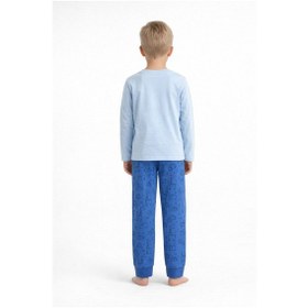 Resim Aden Kids Pamuk Çocuk Uzun Kollu İnce Pijama Takımı - Açik Mavi 