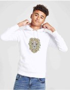 Resim Lion Floral Baskılı Unisex Çocuk Kapüşonlu Beyaz Sweatshirt 
