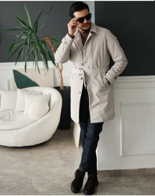 Resim Erkek Açık Gri Düğmeli Kuşaklı Trençkot Taş 