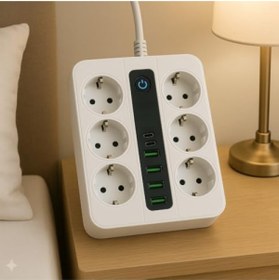 Resim markentegra Akıllı Çoklu Priz, 6 Priz + 4 USB Çıkışı 