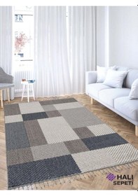 Resim Enti Bukle 1403 Gri-mavi Iskandinav Halı Kesme Yolluk Salon Halı Koridor Oturma Odası Halısı Gri 
