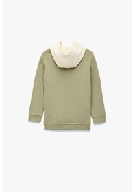 Resim Koton Erkek Bebek Pamuklu Uzun Kollu Bisiklet Yaka Kapşonlu Sweatshirt Haki 