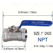 Resim Willowhaven Dn25 1 Inç Paslanmaz Çelik Tam Geçişli Vana İçme Suyu Gıda Kimya Endüstri 