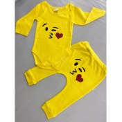 Resim Çekik Bebek Emoji Desenli Bebek Body Zıbın Alt Üst Zıbın Bebek Takım Badi %100 Pamuk Bebek Hediyelih 