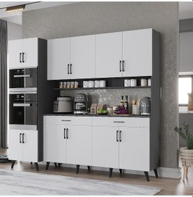 Resim Lora Kahve Köşesi Çok Amaçlı Dolap Kiler Mutfak Dolabı Füme Beyaz 200cm Antrasit - Beyaz 