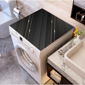Resim ALAMODECOR Siyah Gold Çizgili Elite Baskılı Çamaşır Makine Örtüsü Kumaş Örtü 62 Cm X 62 Cm | Banyo Düzenleyici 