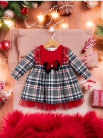 Resim Cantoy Kız Bebek Ekose Desenli Kırmızı Tasarım Elbise-15219 Kırmızı 