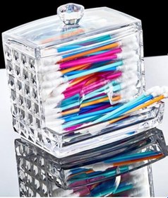 Resim Flosoft Diamond 3 Lü Pamuk Organizer, Disk Pamukluk Makyaj Pamukluğu Kulak Çubukluğu 3 Lü Set Şeffaf 