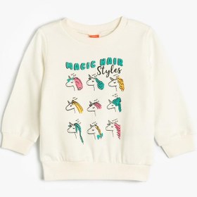 Resim Kız Bebek Unicorn Sweatshirt Uzun Kollu Bisiklet Yaka Şardonlu Pamuklu 