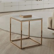 Resim Enza Home Legato Kare Metal Yan Sehpa - Beyaz / Gold 