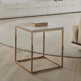 Resim Enza Home Legato Kare Metal Yan Sehpa - Beyaz / Gold 