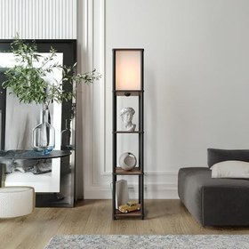 Resim SAKURA Raflı Lambader Ceviz Renkli | Modern Ahşap Gövdeli 3 Katlı Raflı Ayaklı Lamba | Dekoratif Salon Yatak Odası Işıklandırma | Kitaplık ve Aydınlatma Bir Arada | E27 Duy Uyumlu Şık Tasarım Lambader 