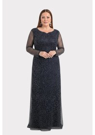 Resim Lilas Xxl Kadın Büyük Beden Kalp Yaka Uzun Kollu Abiye Elbise 9471 Siyah Siyah 