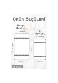 Resim %100 Pamuk 4'lü Greek Havlu Seti - 2 Adet El Havlusu Ve 2 Adet Banyo Havlusu Beyaz 