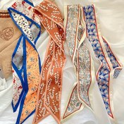 Resim Saç, boyun ve çanta aksesuarı için 4 adet vintage esintili uzun saten eşarp seti - Çok yönlü polyester moda kurdeleleri, 2024 İlkbahar/Yaz koleksiyonu - Tüy olmadan şık baş aksesuarı 