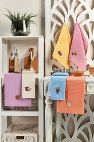 Resim 6lı Meyve Nakışlı Mutfak Kurulama Bezi - Çeyizlik Mutfak Havlu Seti - 40x60 cm - (RBK) 