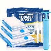 Resim Vakumlu Sıkıştırma Çantaları, 1 ve 7.62 cm çeşitli seçeneklerle yükseltilmiş ve kalınlaştırılmış malzeme, 3 boyutlu süper yer tasarrufu sıkıştırma çantaları katlanmış sıkıştırma depolama için, kalın kıyafetler, yorganlar ve battaniyeler için, kıyafet depolama için vakumlu ambalaj çantaları, taşınabilir pompa dahil 