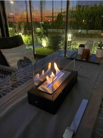 Resim Metal Siyah Renk Masa Üstü Şömine Sertifikalı Yakıt Ve Dekoratif Taş Hediyeli 