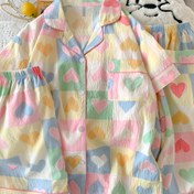 Resim Kadınlar için Kısa Kollu Şort ve Uzun Pantolonlu Üç Parçalı Yeni Pijama Takımı - İlkbahar/Yaz Ev Giyimi 