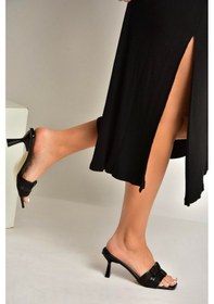 Resim Fox Shoes Y820500209 Siyah İnce Topuklu Kadın Terlik Siyah 