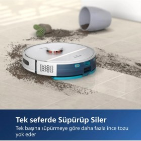 Resim Philips 4000PA Ultra Otomatik Emiş Güçlü Hepa Filtreli Islak Kuru ve Mop Özellikli Robot Süpürge, 220DK, Halı Algılamalı Premium Robot Süpürge, Onerous Lambader Hediye 
