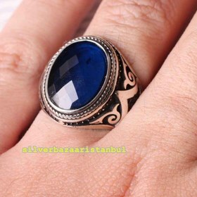 Resim Copy of 925 Sterling Eagle Sapphire and Onyx Stone Mens Ring - US: 6.75 / 54 mm / Turk: 14 