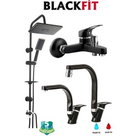 Resim Siyah Tepe Duş Seti Yağmurlama Duş Robotu Duş Başlığı Banyo Lavabo Bataryası Mutfak Çeşmesi Siyah 