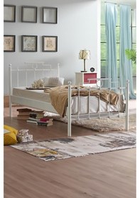 Resim Hatkus Tek Kişilik Ferforje Metal Karyola-beyaz Ahşap Latalı 