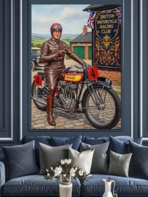 Resim Vintage Motosiklet Sürücüsü Posteri Dekoratif Kanvas - Mdf Ahşap Tablo 
