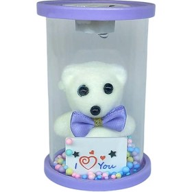 Resim Cam Fanus Işıklı I Love You Ayıcık Mor 