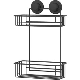 Resim Tekno-tel Vakumlu 2 Katlı Banyo Rafı Şampuanlık Banyo Düzenleyici Mat Siyah DM256 