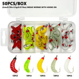 Resim 50 adet/kutu Silikon saç tokası Solucanlar, Balıkçılık Sinek Lure'leri, 2.1cm/0.5g - Yumuşak Solucanları Taklit Etmek, Yapay Karp Lure'leri, 5 Renkli Yapışkan Başlıklı Ekmek Solucanları, Balıkçılık Ekipmanları 