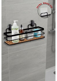 Resim Okyanus Home Eko Magic Yapıştır&vidala Due Tek Katlı Dikdörtgen Lamalı Şampuanlık 9,5 X 28,5 Cm / Siyah Siyah 