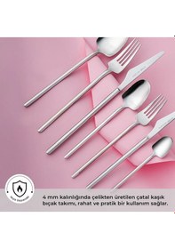 Resim Emsan Destrier 84 Parça 12 Kişilik Çatal Kaşık Bıçak Takımı Gümüş 