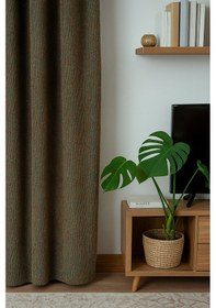 Resim Dekoratif Şık %5 Simli Natural Yumuşak Dökümlü Fon Perde Salon Oturma Odası Yatak Odası Antre Yeşil 