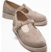 Resim Janney Bej Süet Hakiki Deri Bantlı Kadın Loafer Ayakkabı Bej Süet 