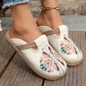 Resim Kadınlar İçin Boho-Chic Nakışlı Çiçekli Espadril Düz Ayakkabılar - Nefes Alabilir, Kaydırmalı Günlük Ayakkabılar Ayak Bileği Kayışıyla 