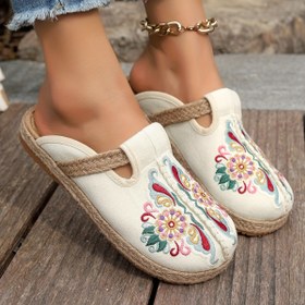 Resim Kadınlar İçin Boho-Chic Nakışlı Çiçekli Espadril Düz Ayakkabılar - Nefes Alabilir, Kaydırmalı Günlük Ayakkabılar Ayak Bileği Kayışıyla 