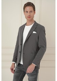 Resim Efor Slim Fit Torba Cep Esnek Spandex Karışımlı Düz Koyu Haki Blazer Ceket C 696 Haki 
